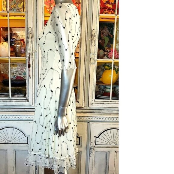 Vintage Betsey Johnson New York 90s Embroidered White Mesh Lace Slip Dress S - Picture 6 of 12